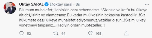 Cumhurbaşkanı Erdoğan’ın Başdanışmanı Saral’dan Muhalefete: Hepinizin Canı Cehenneme, Müptezeller